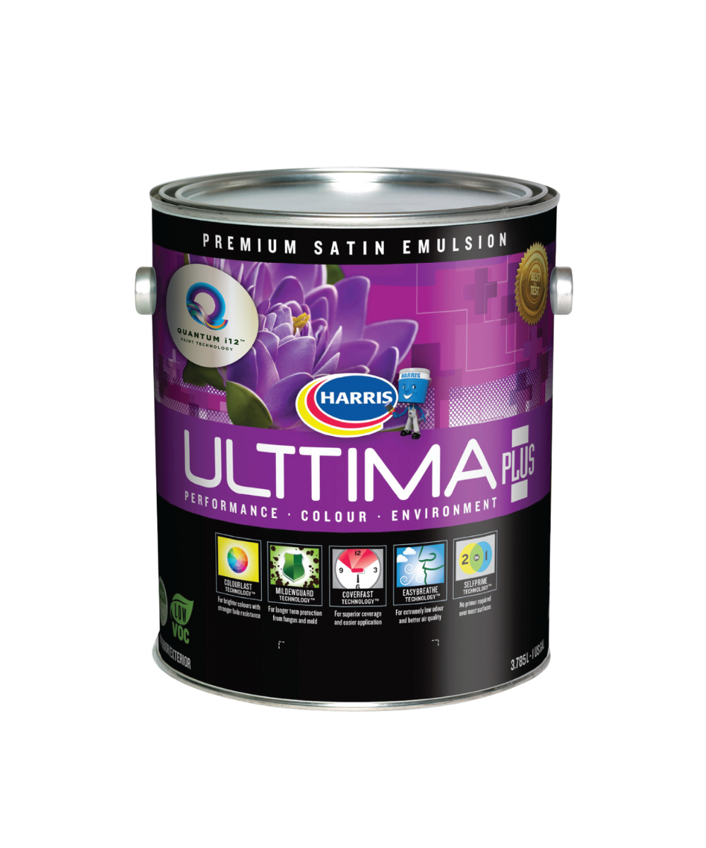 Harris Painta Ulttima Satin emulsion gallon. Available to shop online at Harris Colourcentres in Barbados.