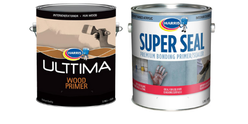 image of two Harris Paints Primer Products; Ulttima Wood Primer, and Super Seal