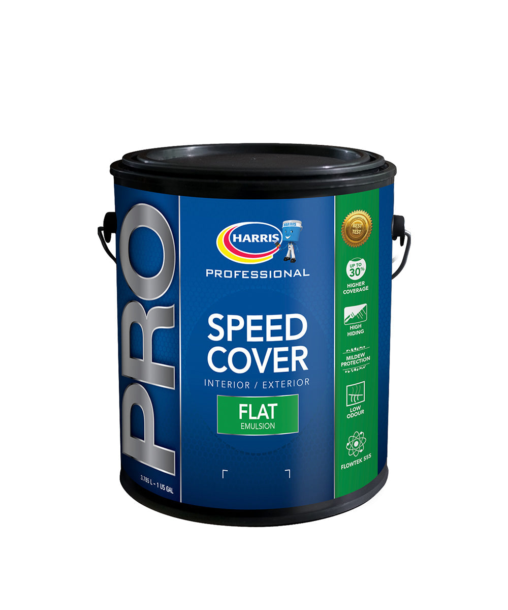Harris Pro Speed Cover Interior & Exterior Flat Emulsion, available to shop online at Harris Colourcentres in Barbados.