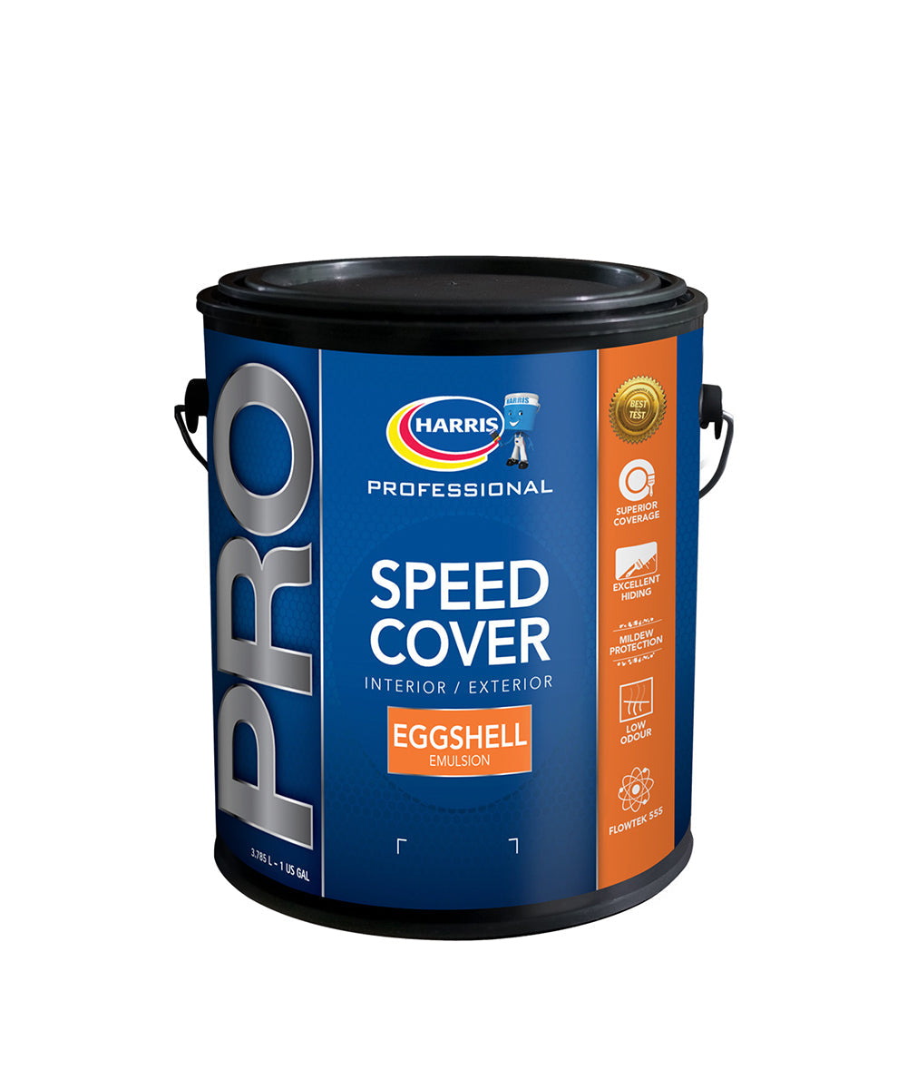 Harris Pro Speed Cover Interior & Exterior Eggshell Emulsion, available to shop online at Harris Colourcentres in Barbados.