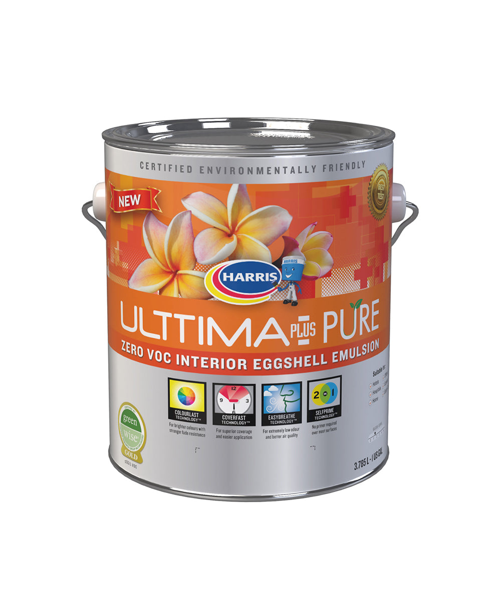 Ulttima Plus Pure Zero VOC Interior Eggshell Emulsion available to shop online at Harris Colourcentres in Barbados.
